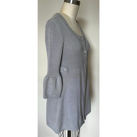 One A Gray Bell Sleeve Tunic Sweater Retro Boho Twee Coquette Cotton Blend L $45 - Picture 9 of 12